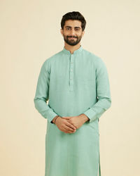 Manyavar Men Tropical Blue Chequered Patterned Kurta