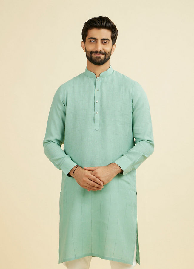 Manyavar Men Tropical Blue Chequered Patterned Kurta