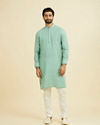 Manyavar Men Tropical Blue Chequered Patterned Kurta