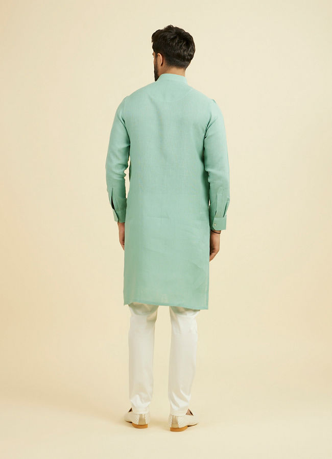 Manyavar Men Tropical Blue Chequered Patterned Kurta