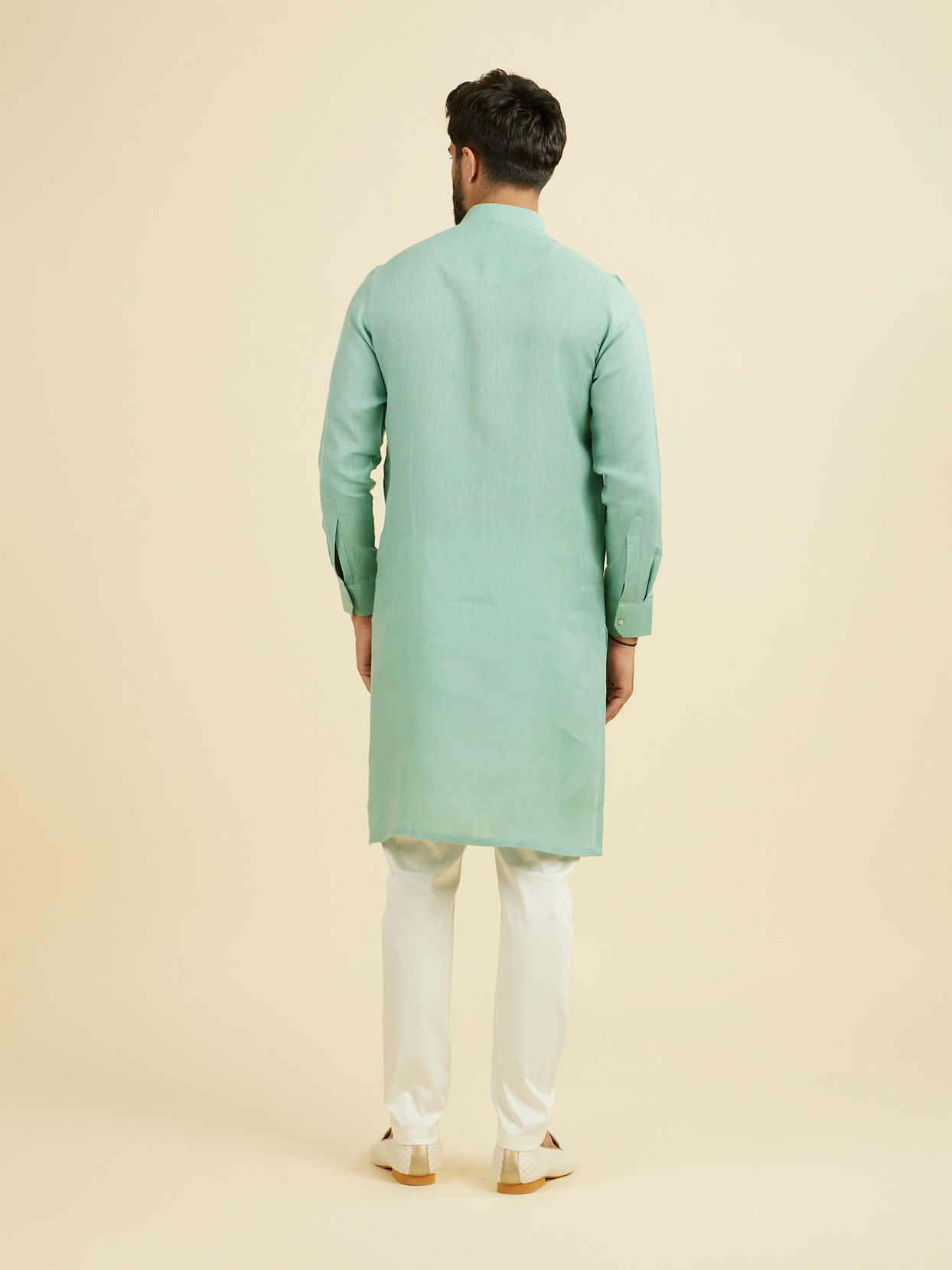 Manyavar Men Tropical Blue Chequered Patterned Kurta
