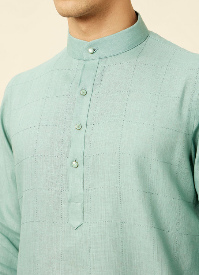 Tropical Blue Chequered Patterned Kurta image number 1