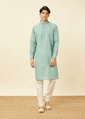 Tropical Blue Chequered Patterned Kurta image number 2
