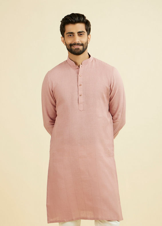 Manyavar Men Quartz Pink Chequered Patterned Kurta