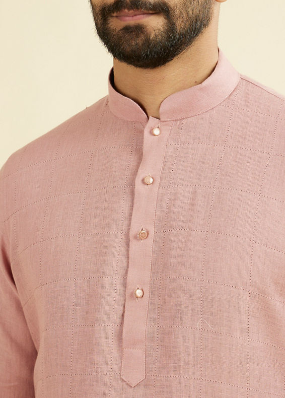Manyavar Men Quartz Pink Chequered Patterned Kurta