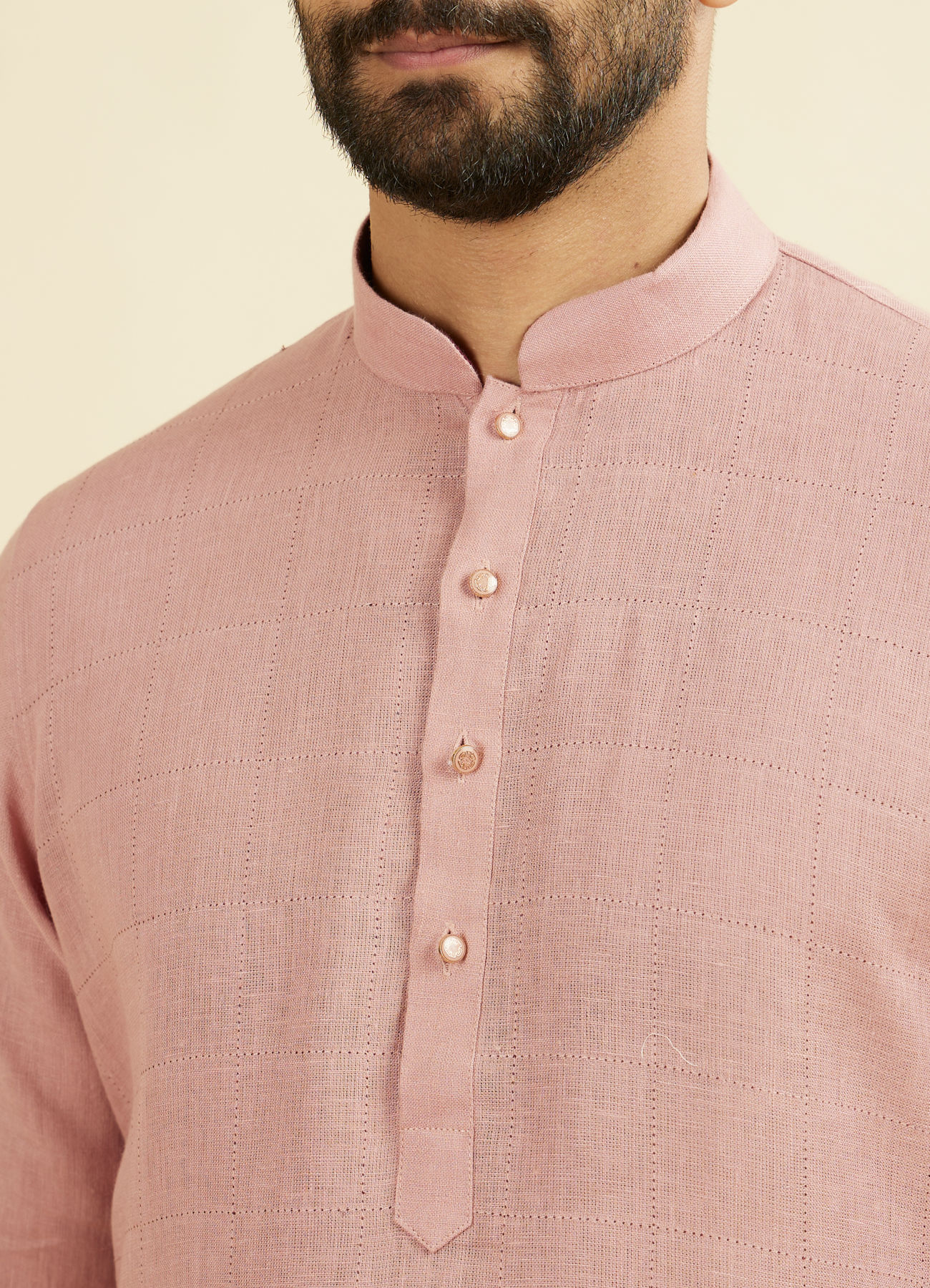 Manyavar Men Quartz Pink Chequered Patterned Kurta