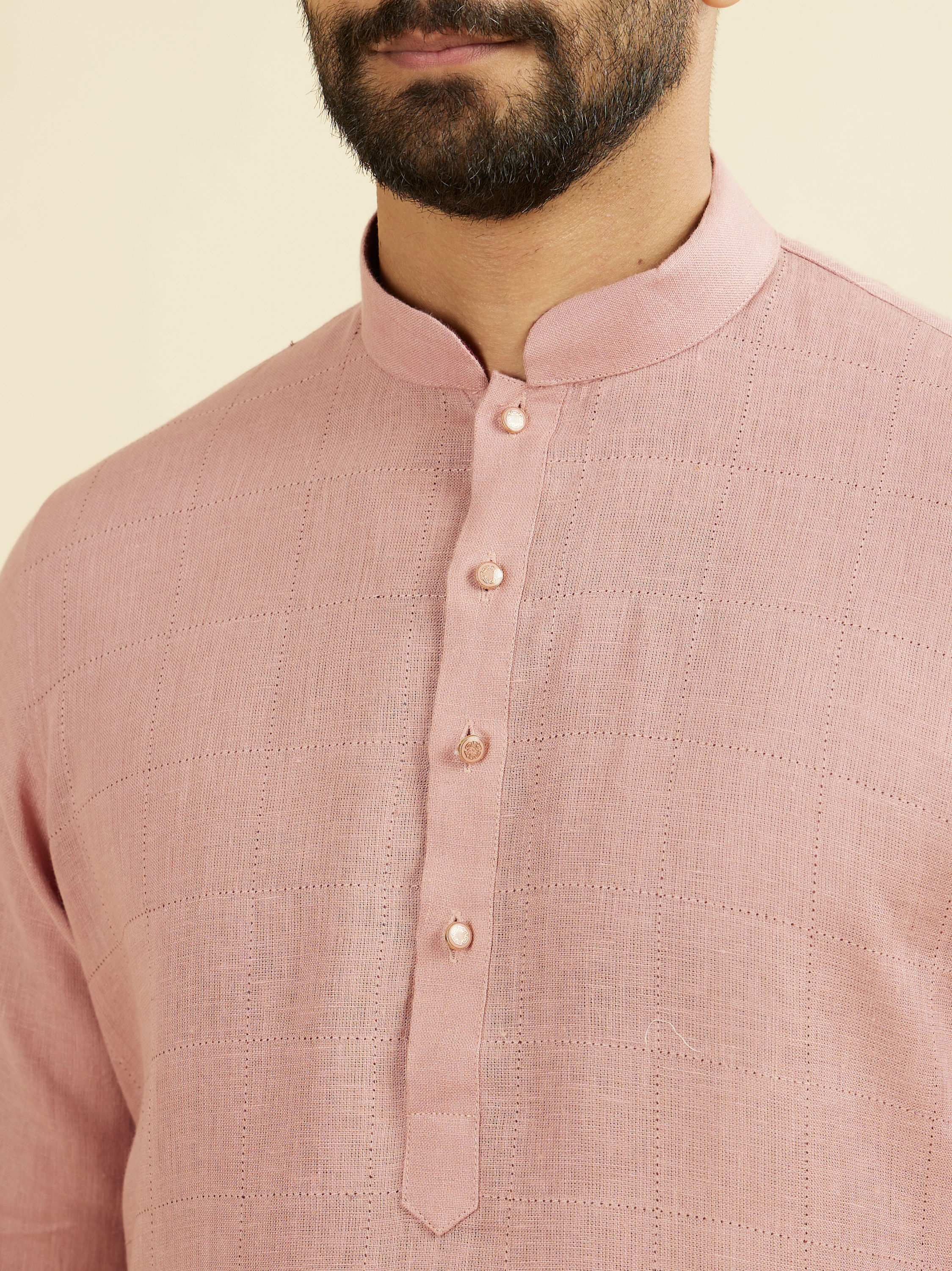 Manyavar Men Quartz Pink Chequered Patterned Kurta