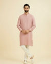 Manyavar Men Quartz Pink Chequered Patterned Kurta