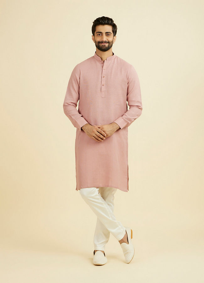 Manyavar Men Quartz Pink Chequered Patterned Kurta