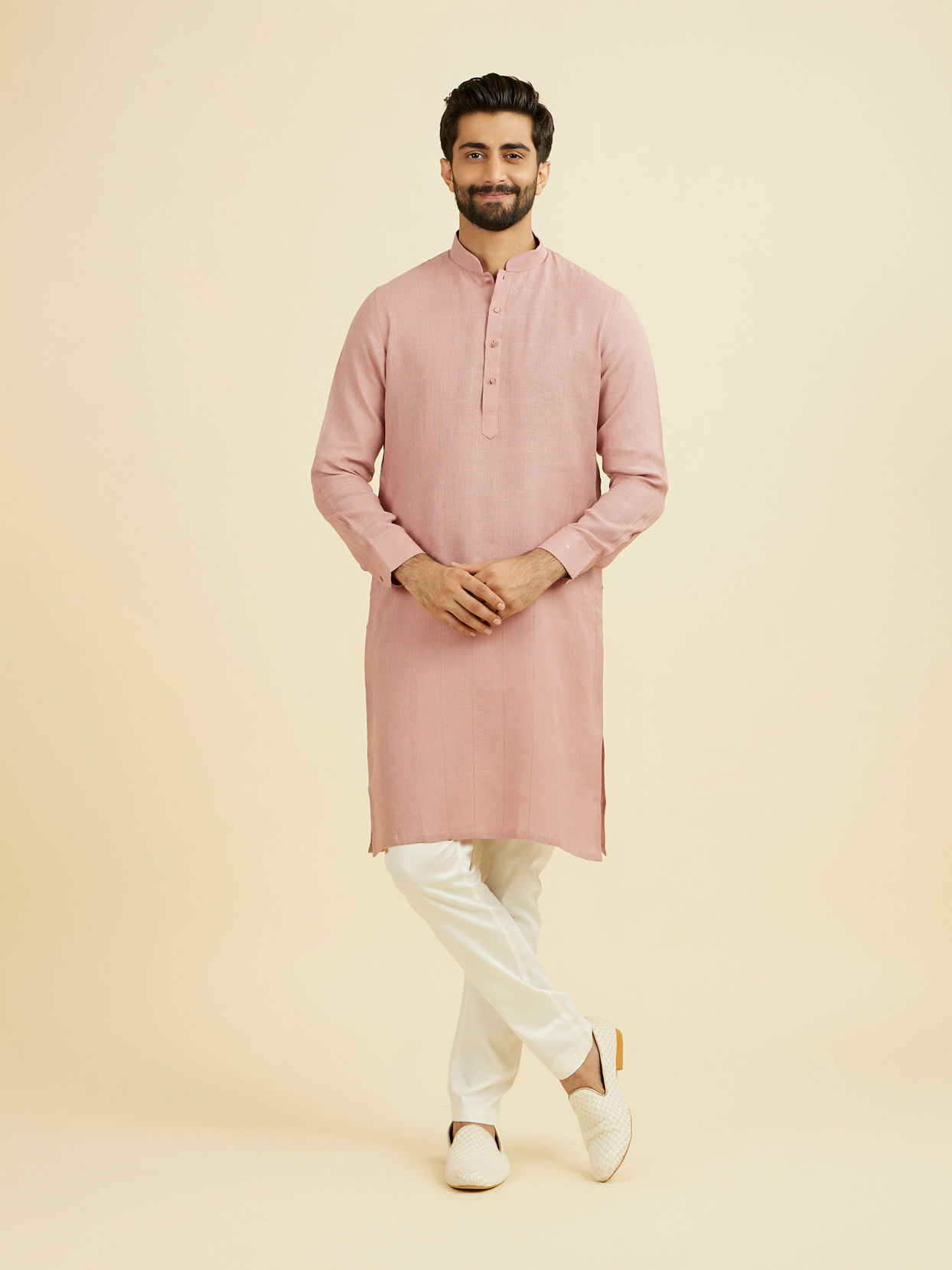 Manyavar Men Quartz Pink Chequered Patterned Kurta