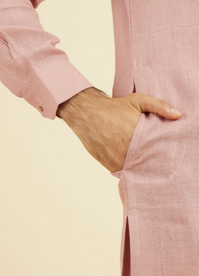 Manyavar Men Quartz Pink Chequered Patterned Kurta