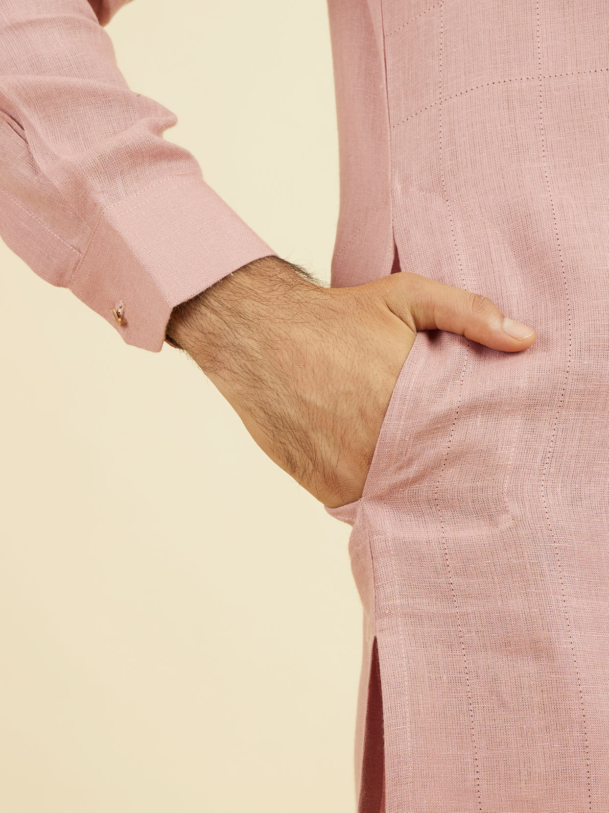 Manyavar Men Quartz Pink Chequered Patterned Kurta