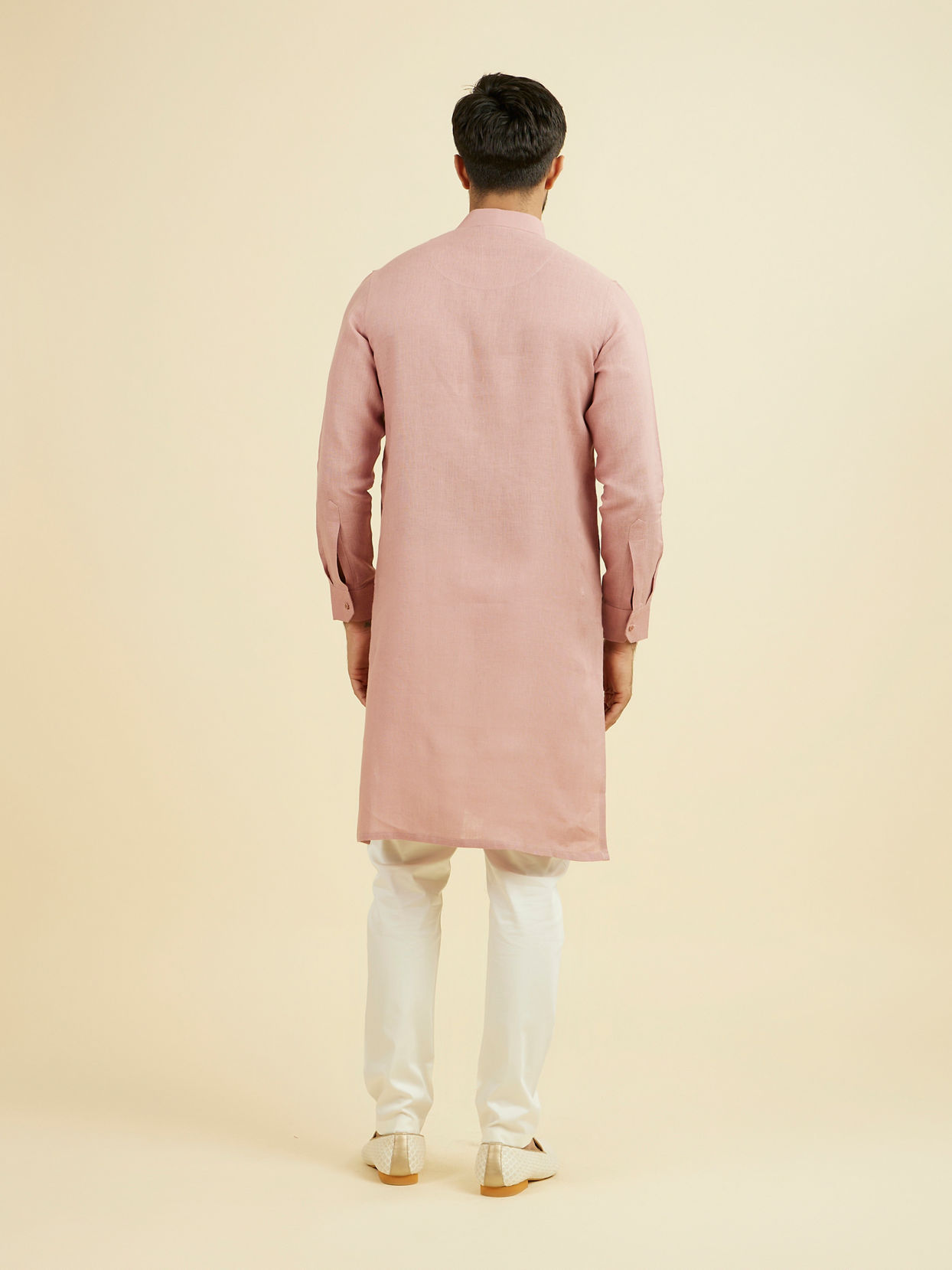Manyavar Men Quartz Pink Chequered Patterned Kurta