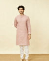 alt message - Manyavar Men Quartz Pink Chequered Patterned Kurta image number 2