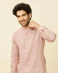 Manyavar Men Quartz Pink Chequered Patterned Kurta