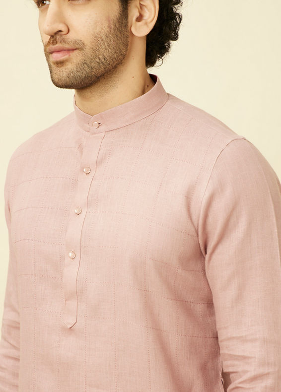 Manyavar Men Quartz Pink Chequered Patterned Kurta