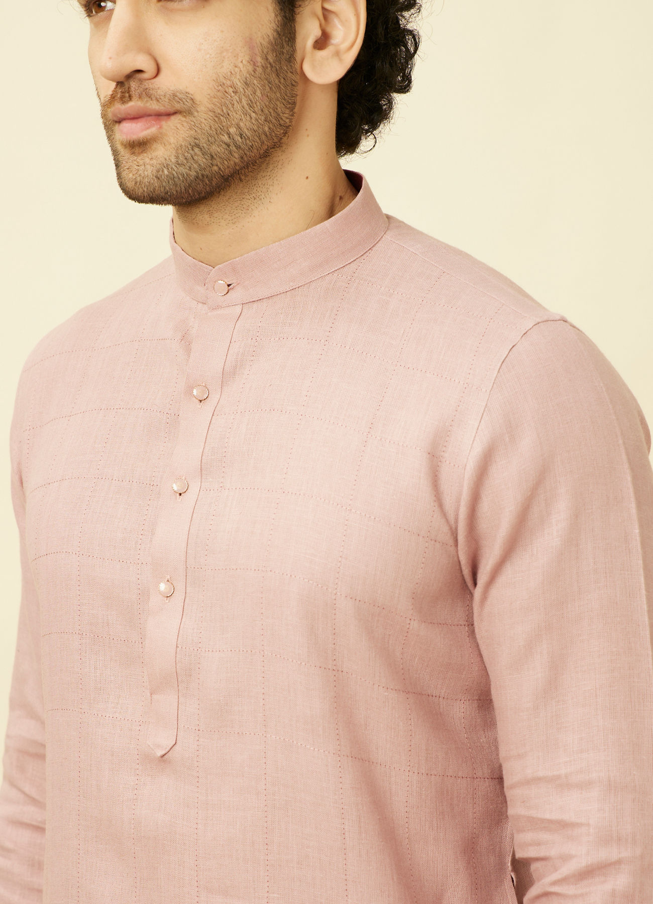 Manyavar Men Quartz Pink Chequered Patterned Kurta