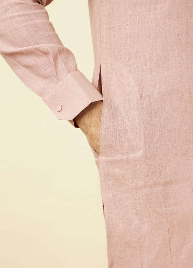 Quartz Pink Chequered Patterned Kurta image number 3