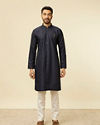 alt message - Manyavar Men Dark Blue Chevron Patterned Kurta image number 2