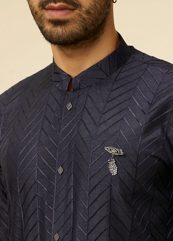 Manyavar Men Dark Blue Chevron Patterned Kurta