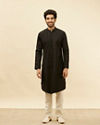 Manyavar Men Kohl Black Textured Kurta