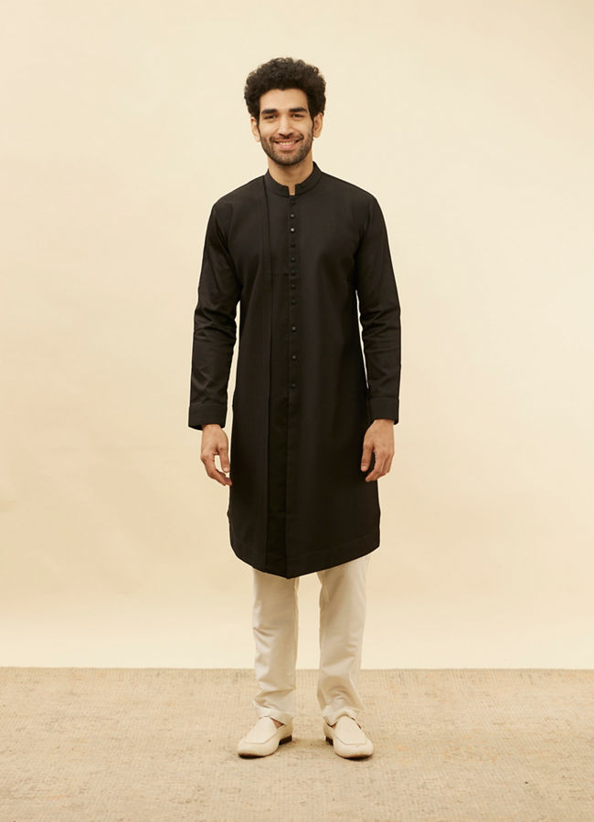 Manyavar Men Kohl Black Textured Kurta