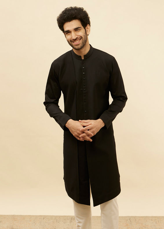 Manyavar Men Kohl Black Textured Kurta