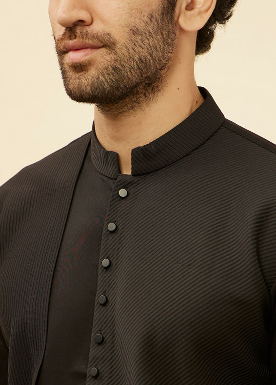 Manyavar Men Kohl Black Textured Kurta