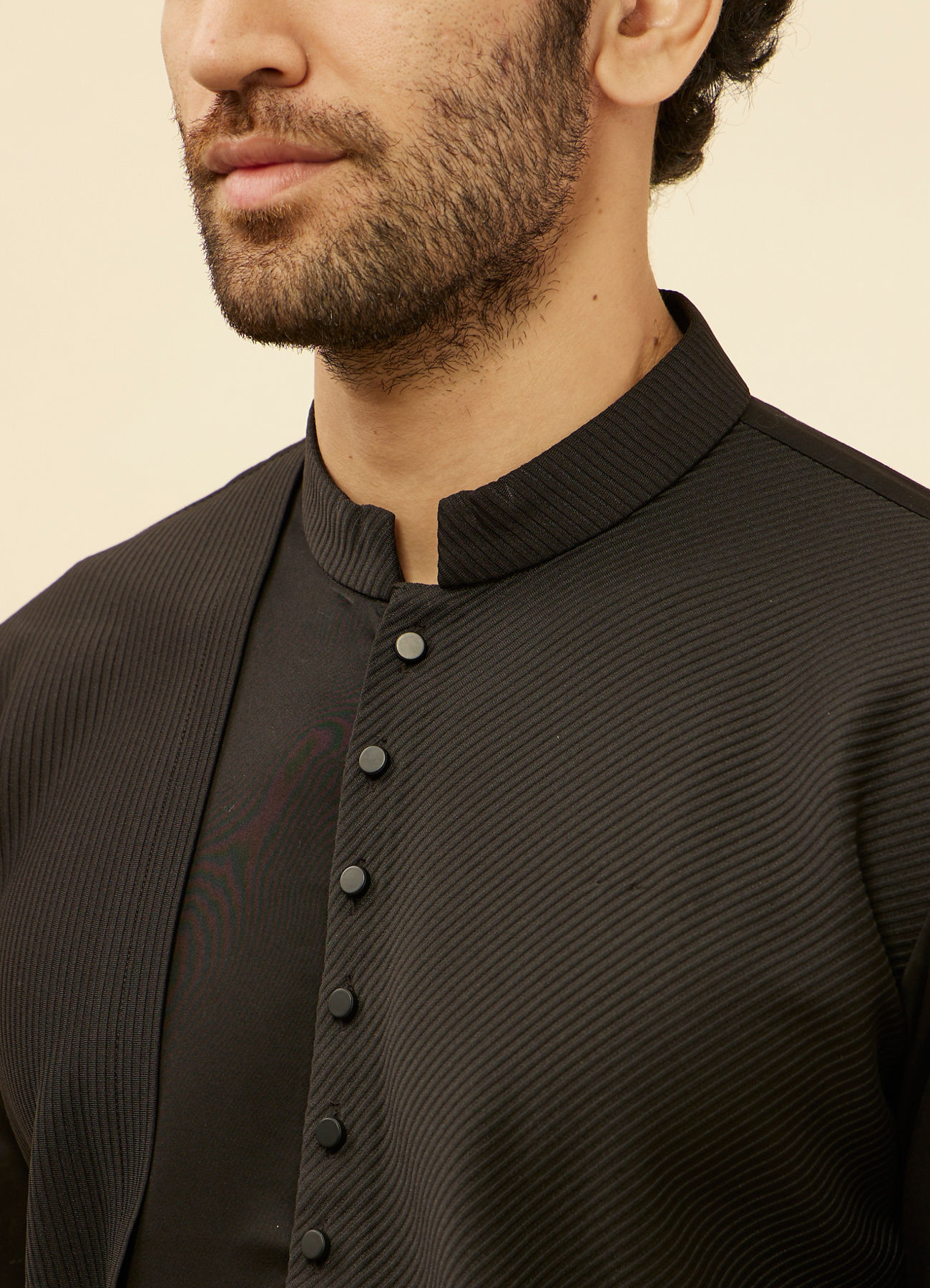 Manyavar Men Kohl Black Textured Kurta