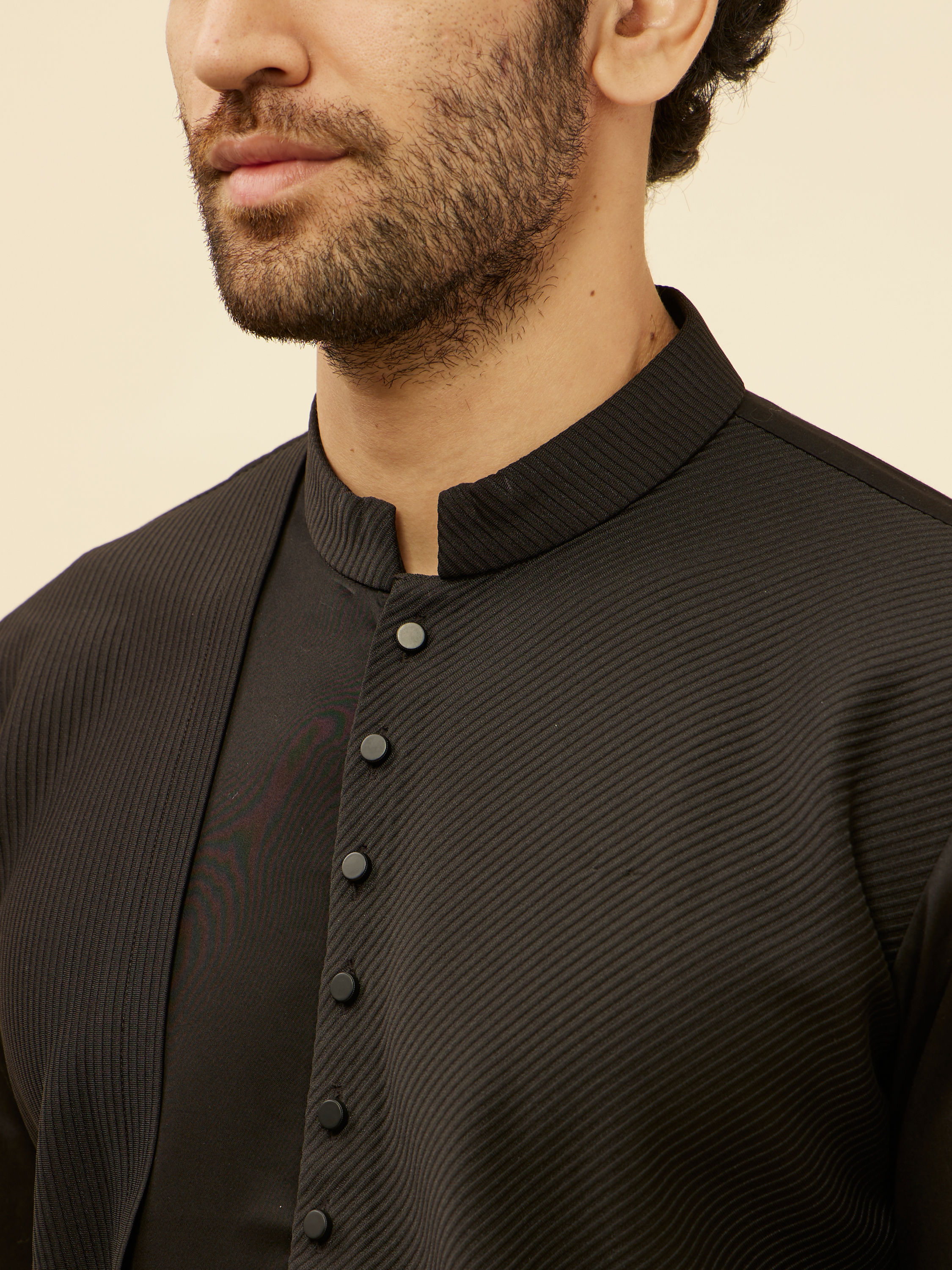 Manyavar Men Kohl Black Textured Kurta