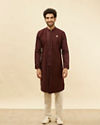 Manyavar Men Wine Red Textured Kurta