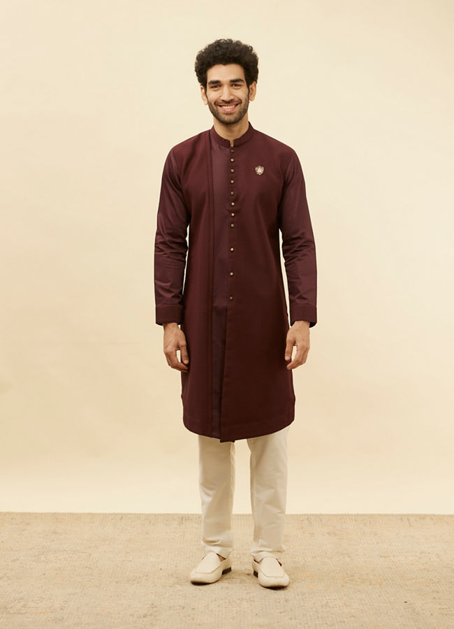 Manyavar Men Wine Red Textured Kurta