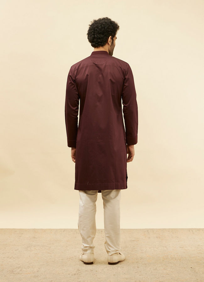 Wine Red Textured Kurta image number 3