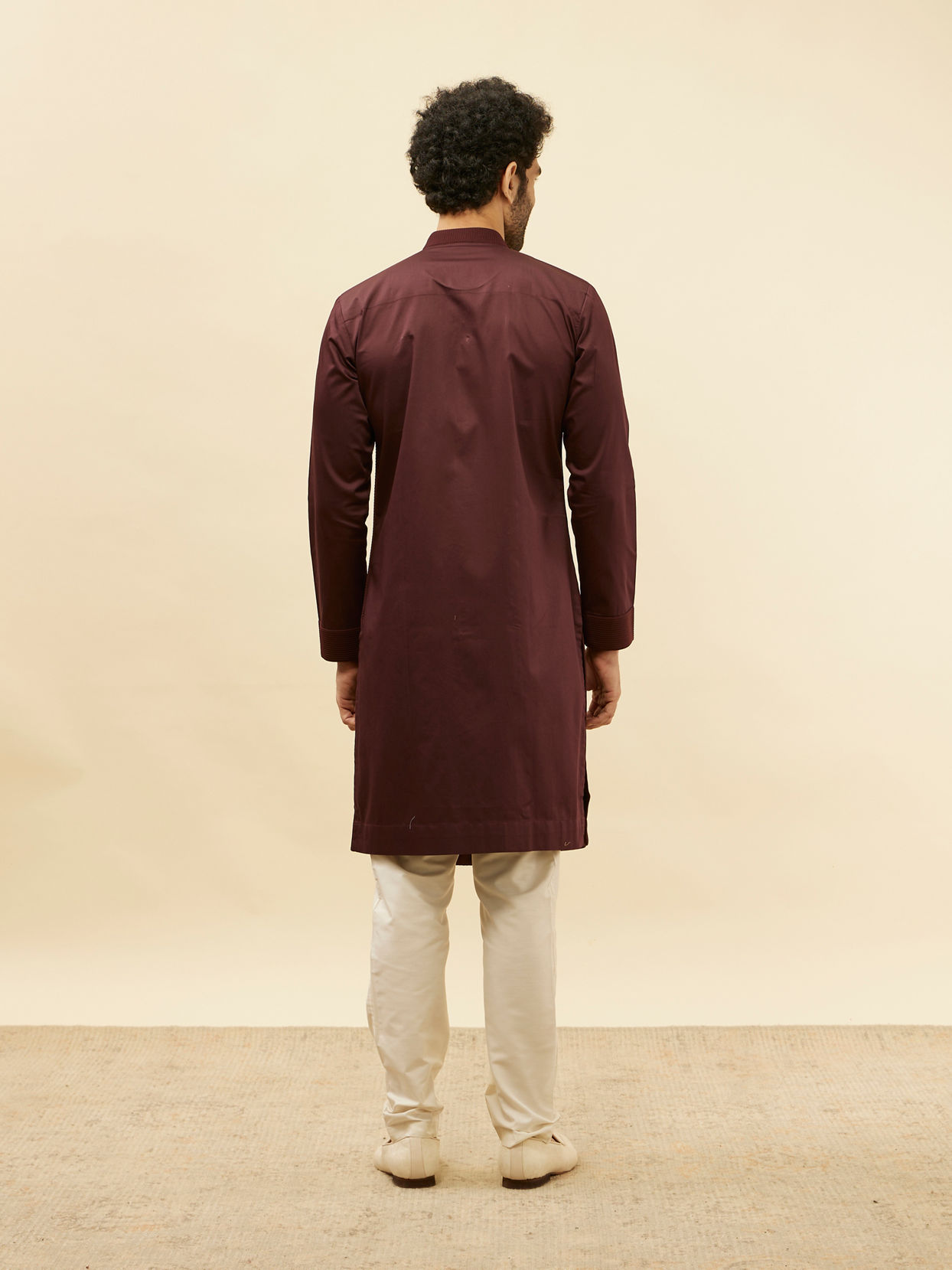 Manyavar Men Wine Red Textured Kurta