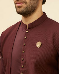 Manyavar Men Wine Red Textured Kurta