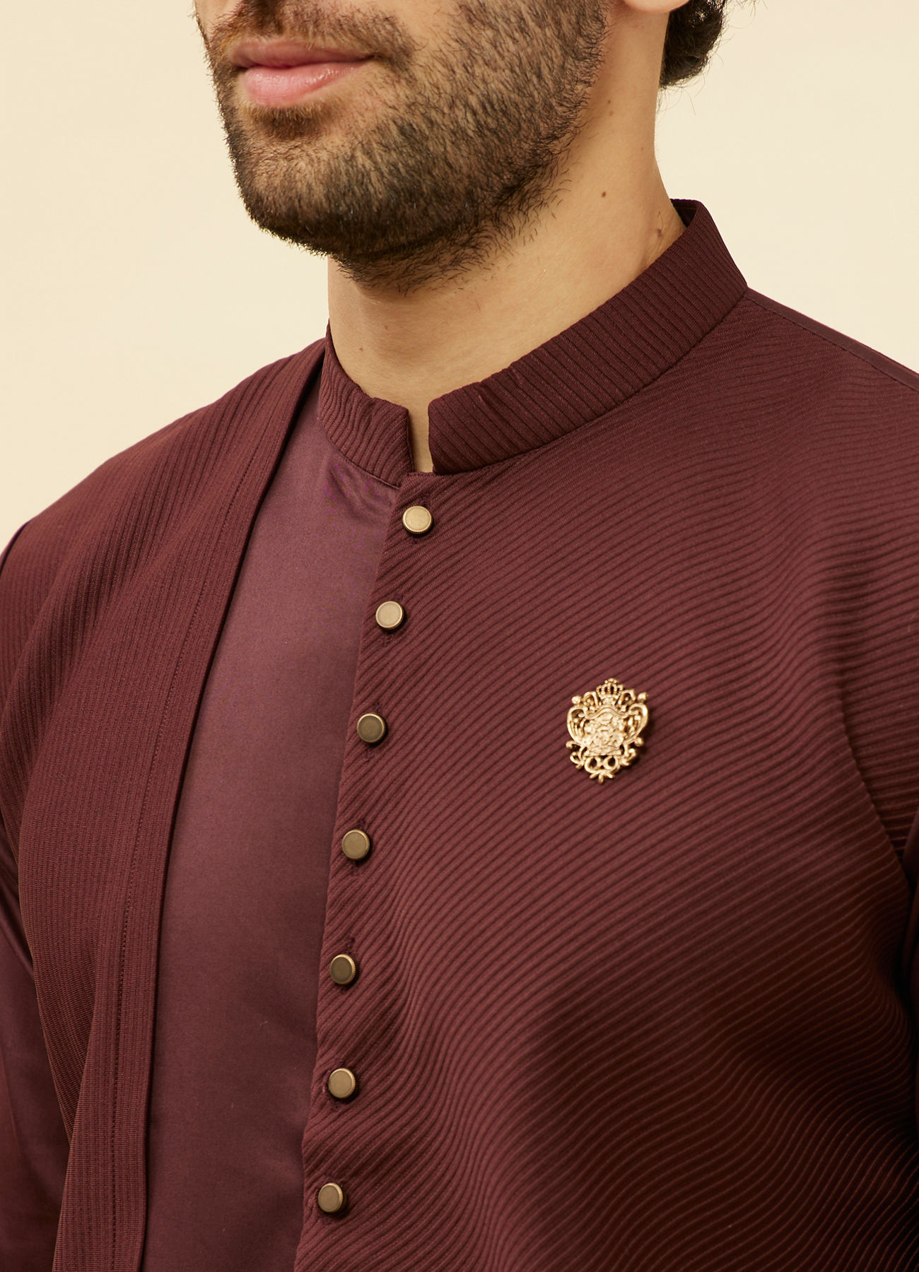 Manyavar Men Wine Red Textured Kurta