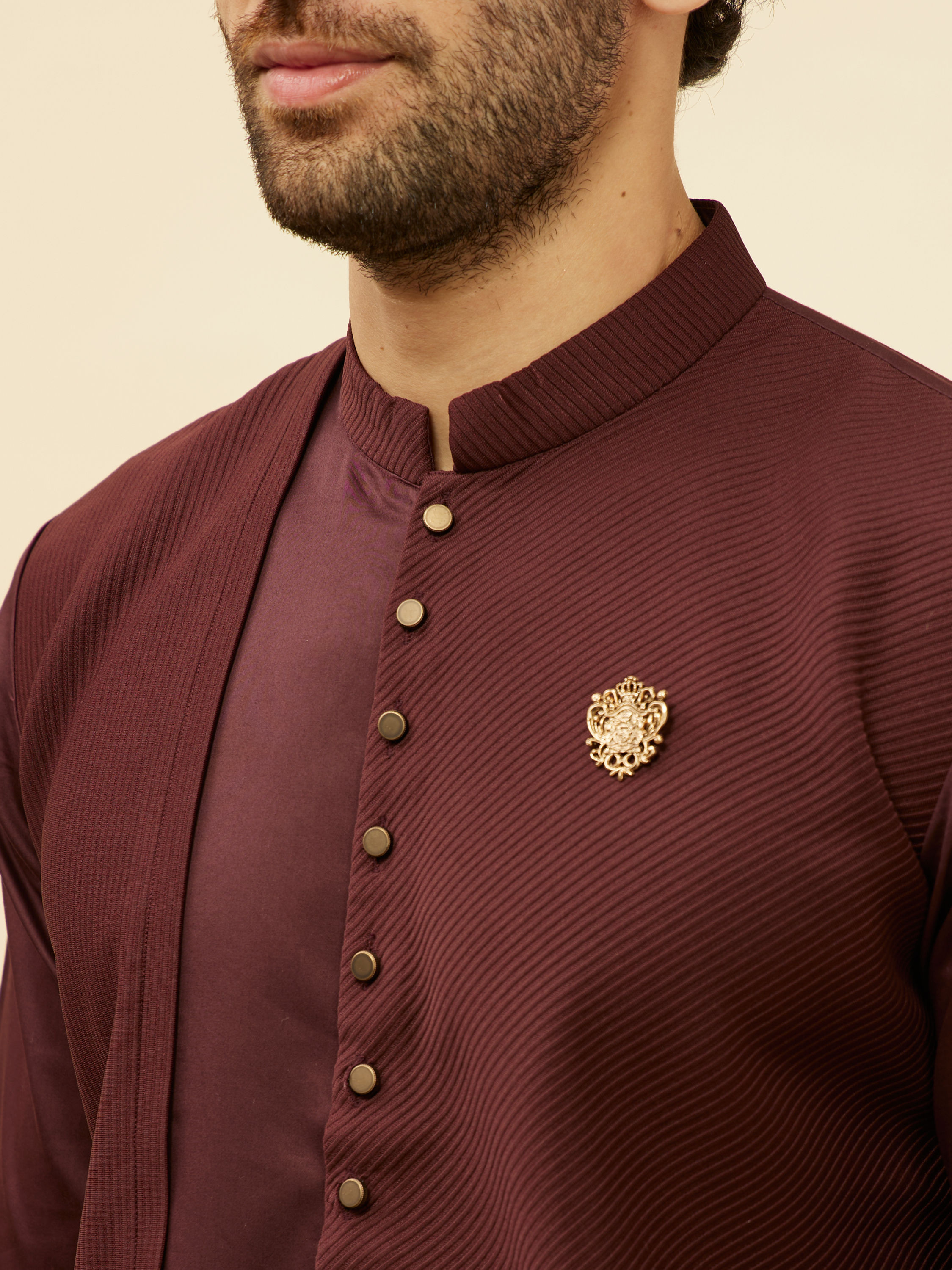 Manyavar Men Wine Red Textured Kurta