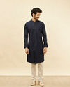 Manyavar Men Navy Blue Textured Kurta