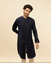 alt message - Manyavar Men Navy Blue Textured Kurta image number 0