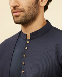 Manyavar Men Navy Blue Textured Kurta