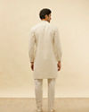 Manyavar Men Natural Beige Self Rose Printed Kurta