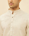 Manyavar Men Natural Beige Self Rose Printed Kurta