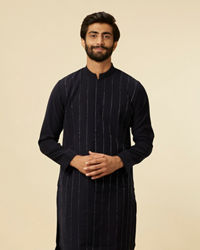 Manyavar Men Dark Blue Striped Patterned Kurta