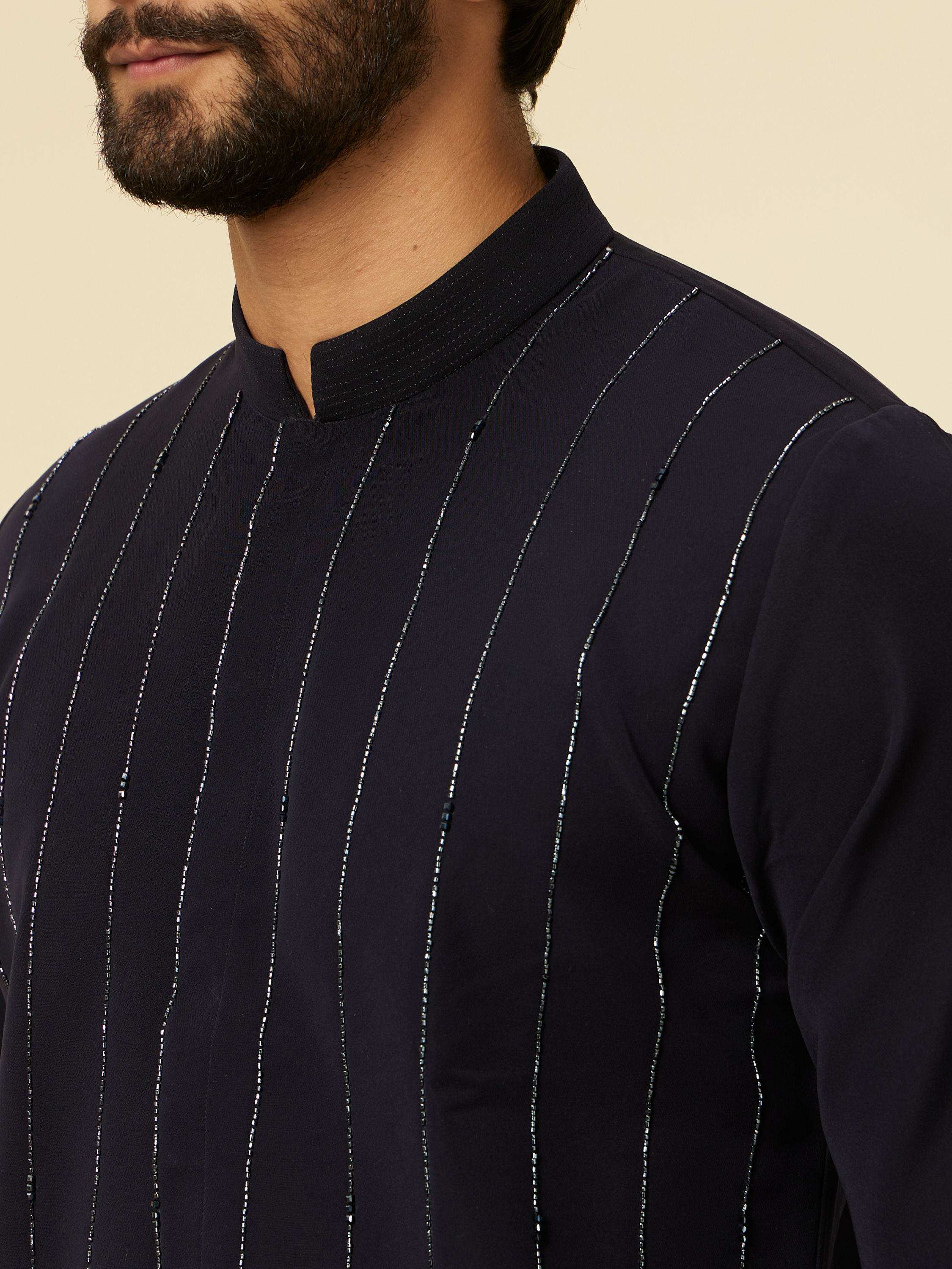 Manyavar Men Dark Blue Striped Patterned Kurta