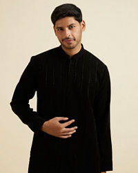 Manyavar Men Black Striped Patterned Kurta