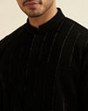 alt message - Manyavar Men Black Striped Patterned Kurta image number 1