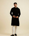 alt message - Manyavar Men Black Striped Patterned Kurta image number 2