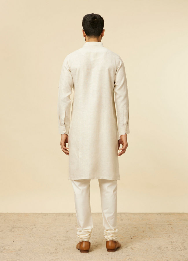 alt message - Manyavar Men Warm White Self Patterned Kurta image number 4