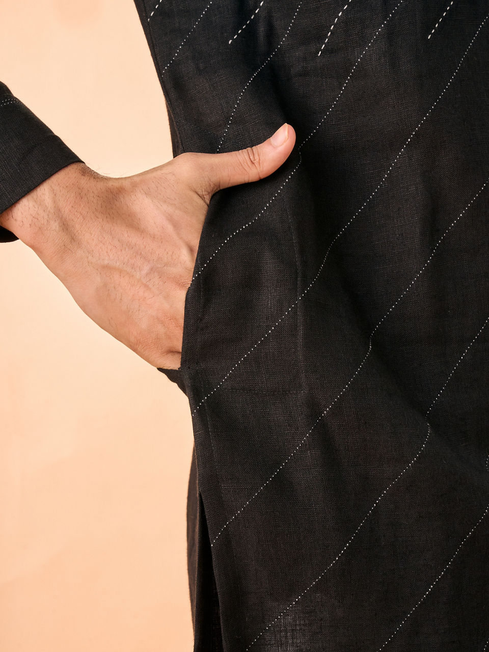 Manyavar Men Black Linen Regal Kurta