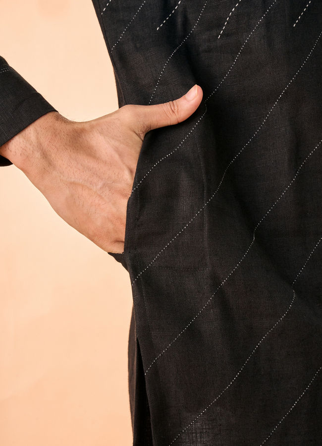 Manyavar Men Black Linen Regal Kurta